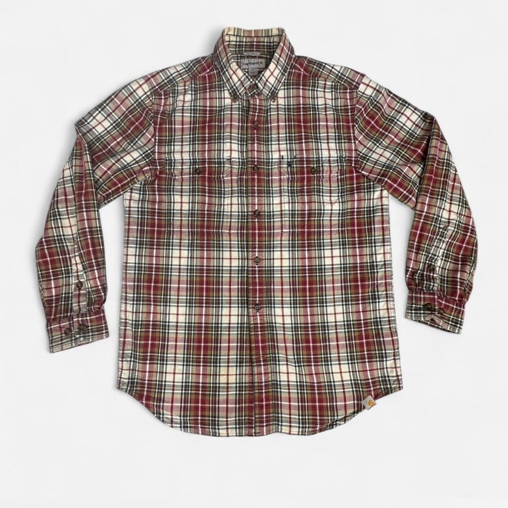 Carhartt Red and Tan Multicolor Plaid Button-Down Shirt